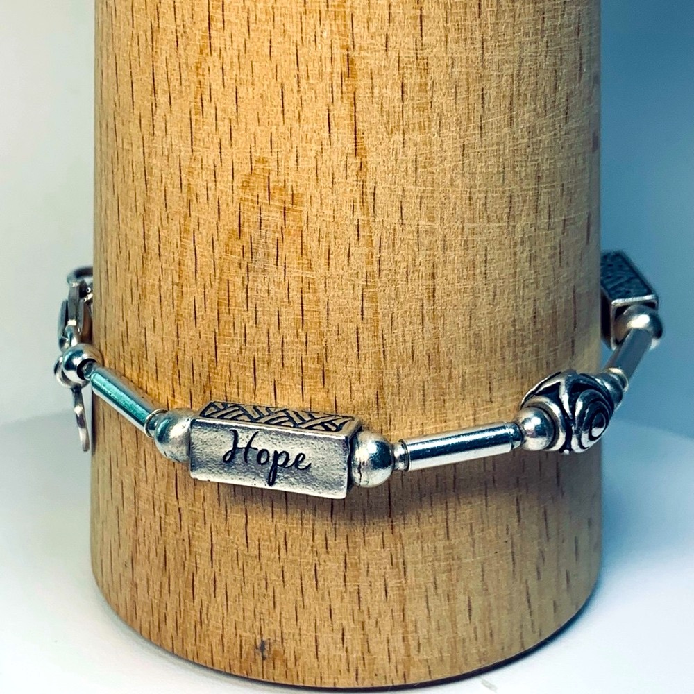 Silpada Sterling Silver “JOY-HOPE-DREAM” Bar/Bead Link Bracelet - Israel 7-1/4”